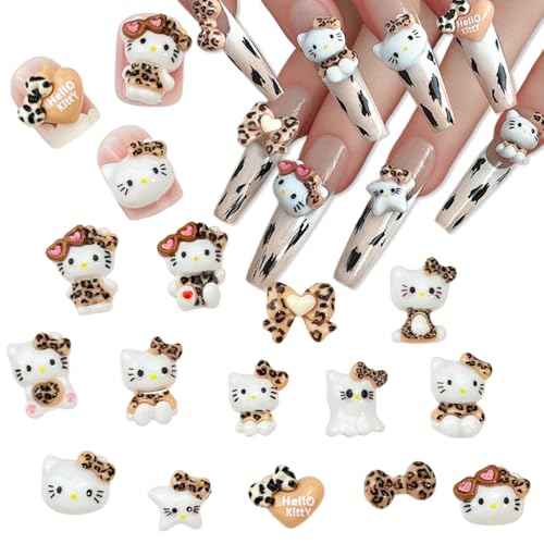 Cute 3D Nail Charms 60Pcs Cartoon Leopard Print Cat Nail Art Charms Jewelry Supply Kawaii 3D Leopard Print Cat Nail Gems Rhinestones for Acrylic Nails DIY Craft Phone Case Decoration