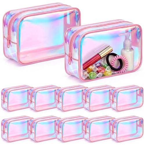 Holographic Makeup Bag Set of 12 - Clear Iridescent Cosmetic Pouches