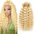 613 Blonde Deep Wave Human Hair Bundles - 3 Pack, 24-28 Inch