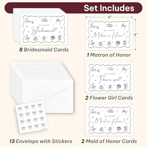 13 Pcs Bridesmaid Proposal Card Set with Stickers - Wedding Gifts