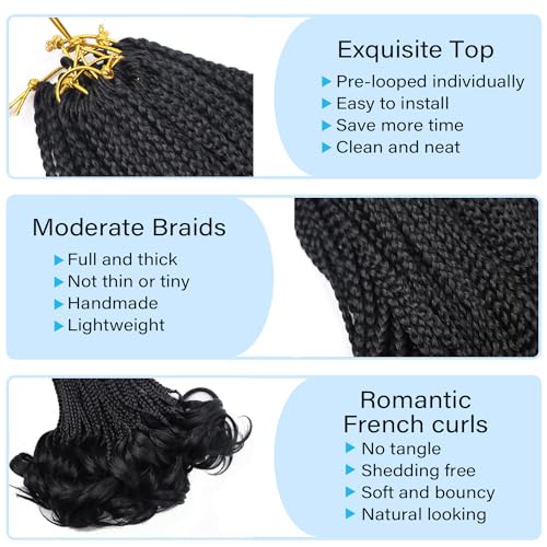 French Curl Braiding Hair TRed Crochet Braids 10 Inch Short Goddess Box Braids Crochet Hair for Women Layered French Curls Braids Curly Braiding Hair Extensions(1B/Red)