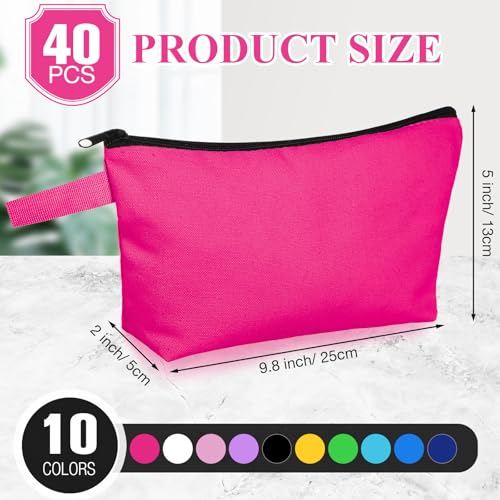 Frienda 40 Pack Canvas Makeup Bags Bulk Cosmetic Bags with Bottom Travel Canvas Zipper Pouch Multi Purpose Blank for Women Purse Toiletry Pencil DIY Craft, 10 Colors(10 x 5 x 2 Inch)
