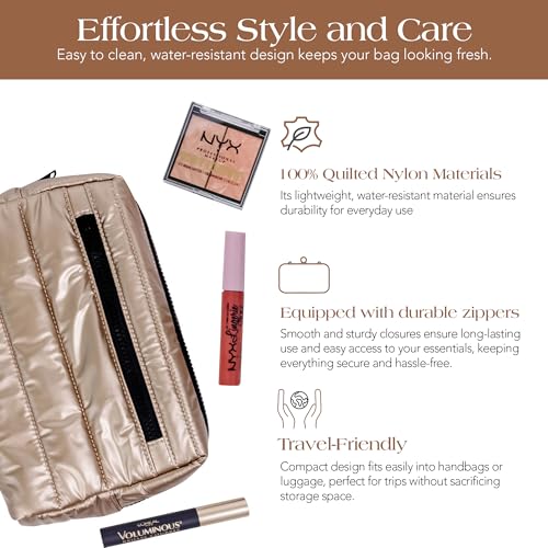 Citi Collective Premium Cosmetic Bag for Women| Makeup Travel Bag, Toiletry Bags for Women| Large Capacity Storage Waterproof Cosmetic Bag for Business, Vacation, or Weekend Traveling (Gold)