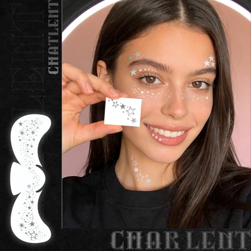 36PCS Glitter Freckles Face Tattoos | 18 Sheets Silver Sparkle Freckles Temporary Makeup Patches for Women Parties, Festivals,Daily Makeup Accessories