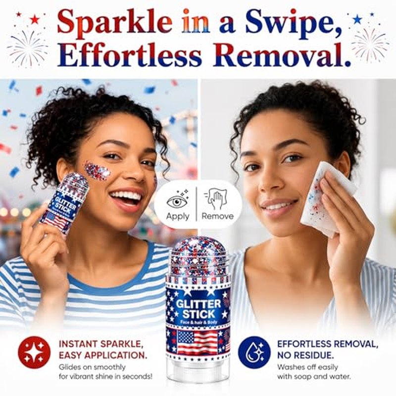 4th of July Glitter Stick - Red, White & Blue Body Makeup