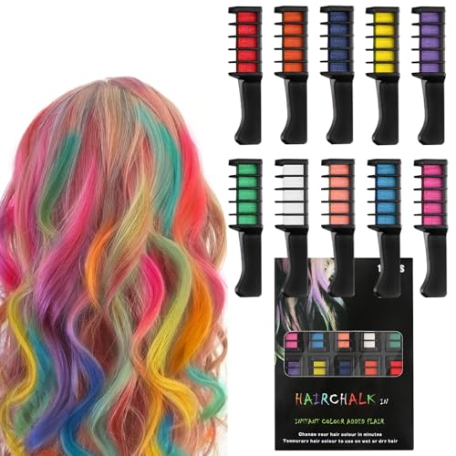 10 Color Hair Chalk Comb Set - Temporary Hair Dye for Kids & Adults