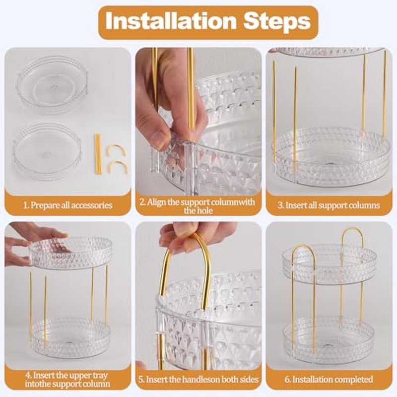 2-Tier Acrylic Lazy Susan Organizer - 360° Rotating Makeup & Skincare Storage