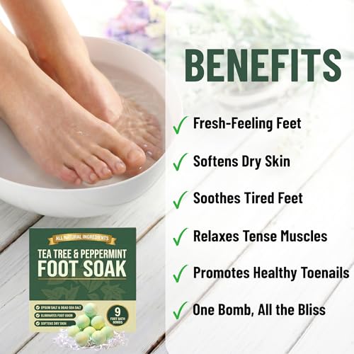 Tea Tree Oil Foot Soak Balls with Epsom Salt - 9 Pack for Tired Feet