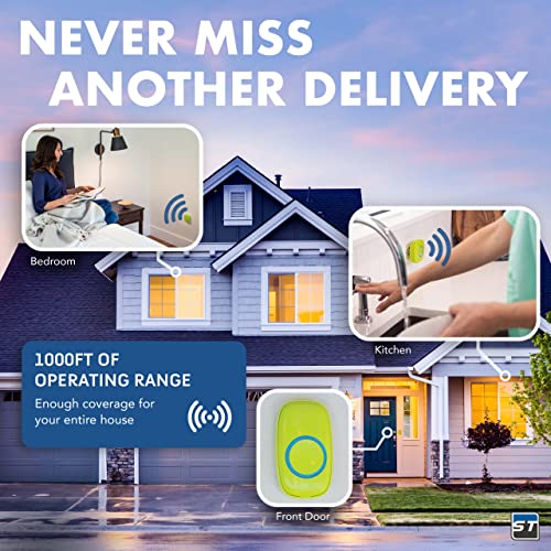 SadoTech Wireless Doorbells for Home, Apartments, Businesses, Classrooms, etc. - 1 Door Bell Ringer & 1 Plug-In Chime Receiver, Battery Operated, Easy-to-Use, Wireless Doorbell w/LED Flash, Pink Red