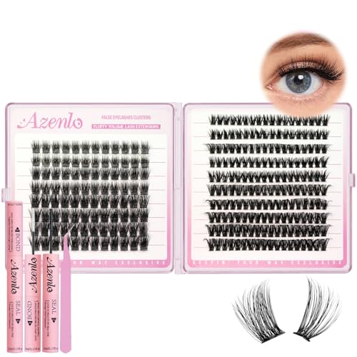 Lash Extension Kit A50+60D Fluffy Lash Clusters Kit D Curl Thick Cluster Eyelashes Extensions 10-16mm DIY Individual Lashes Natural Eyelash Clusters Kit with Lash Bond and Seal Waterproof