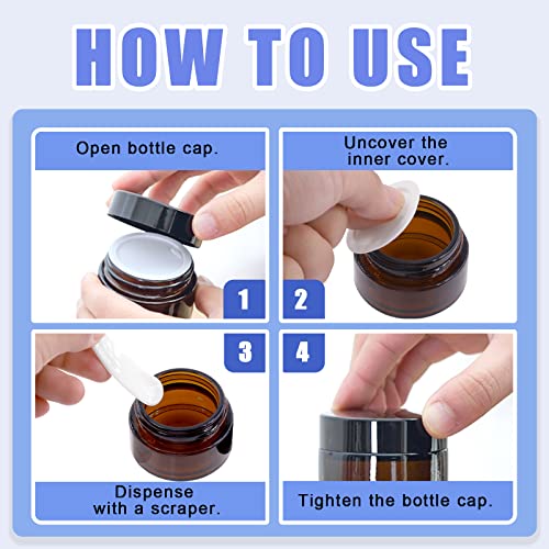 Glarks 40Pcs 5g 10g 20g Amber Glass Jars Round Containers with Black Lids and 10pcs Plastic Spatulas Kit for Makeup, Cream, Lotion, Sugar Scrubs, Eye Shadow, Slime, Paint, Jewelry