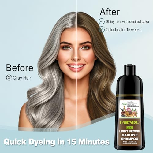 Light Brown Hair Dye Shampoo - 100% Gray Coverage, Ammonia Free
