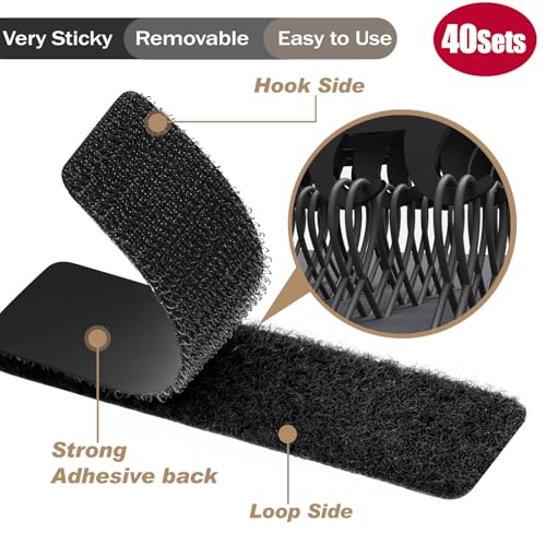 1x4 inch Hook and Loop Strips with Adhesive-40Sets, Heavy Duty Self Adhesive Tape with Backing, Nylon Self Adhesive Tape for Home Office School and Crafting,Black