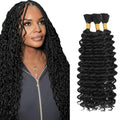 #1B Black Deep Wave Human Hair Bundles - 14 Inch, 3 Bundles