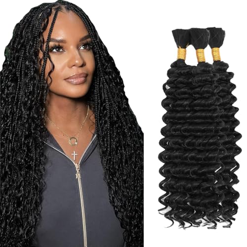 #1B Black Deep Wave Human Hair Bundles - 14 Inch, 3 Bundles