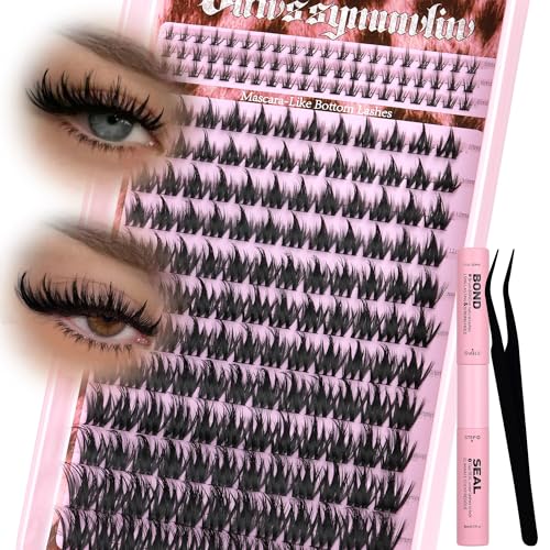 Manga Lash Clusters Kit Thick Eyelash Clusters Kit with Spikes Anime Cluster Eyelash Extensions with Bottom Lashes DIY Volume Individual Lashes Wispy False Eyelashes Kit by Vanssymunlin 10-18mm 204pcs