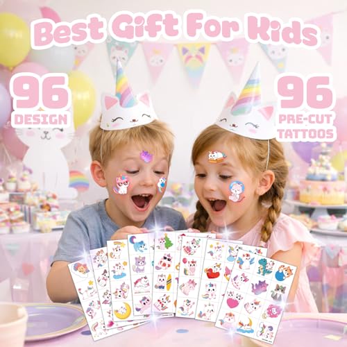 96 PCS Caticorn Temporary Tattoos for Kids - Party Favors