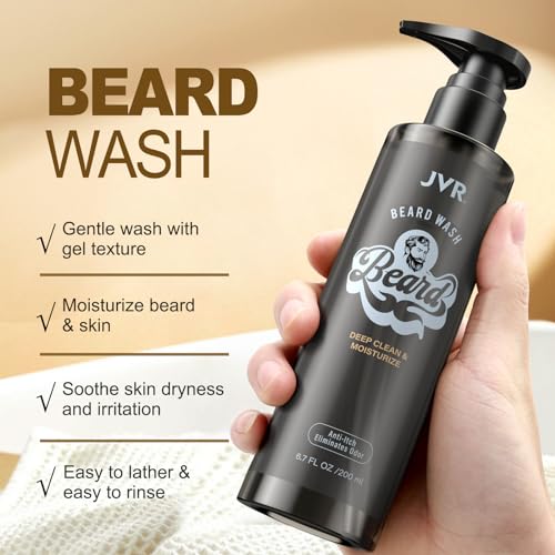 JVR Face Scrub for Men and Beard Wash Beard Conditioner for Men Facial Scrub for Deep Exfoliating, Cleansing + Beard Shampoo Cleanse and Reduces Frizz
