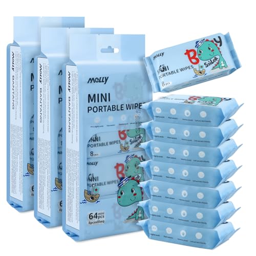 Wet Wipe Travel Size, Mini Makeup Wipes, Easy Portability, Skin-Friendly Ingredients, 24 Pack Total 192 Wipes, Blue