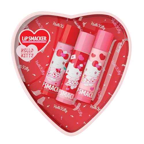 Lip Smacker Heart Tin Lip Balm Trio, Sweet & Fruity Flavors, Moisturizing & Hydrating Lip Care, Sheer Glossy Finish, Fun & Collectible Gift Set for All Ages - Hello Kitty