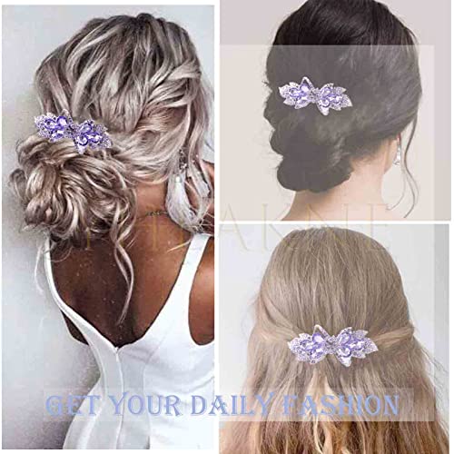 Yheakne Crystal Wedding Hair Clip Barrette Purple Rhinestone Hair Barrette Bling Bridal Headpieces Decorative Headwear Crystal Hair Clip Comb Bride Hair Accessories for Women and Girls (Style A)