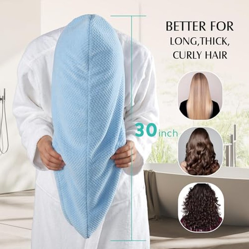 3 Pack Microfiber Hair Towel Wrap, 30" x 10" Quick Dry