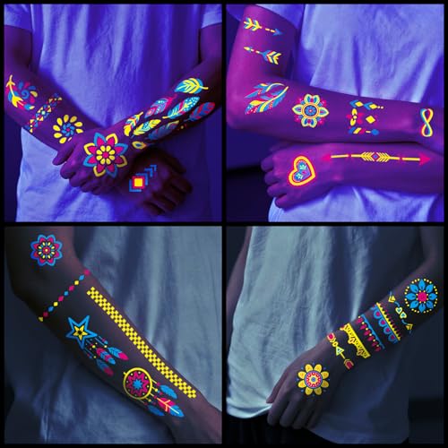 Glow in the Dark Temporary Tattoos 256 PCS – Neon UV Body Art