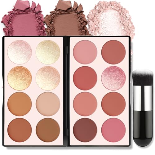 HOSAILY 16-Color Blush Contour Highlighter Palette with Brush
