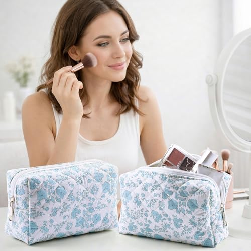 Paterr 6-Pack Quilted Cotton Makeup Bags Set - Bridesmaid Gift
