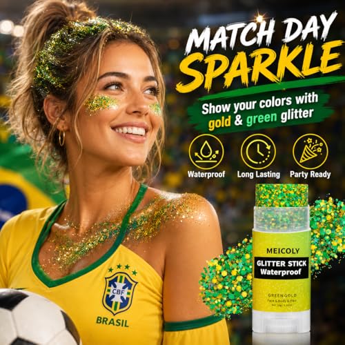 MEICOLY Brazil Glitter Stick for Soccer Events - Yellow & Green