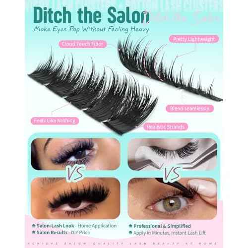 Thick Fairy Lash Clusters Kit DIY Salon-Effect Lash Extensions Wispy Eyelash Clusters Kit Spiky Manga Individual Lashes Bottom Lashes Clusters Eyelash Extensions Kit 5-20mm Fluffy Lash Extension Kit