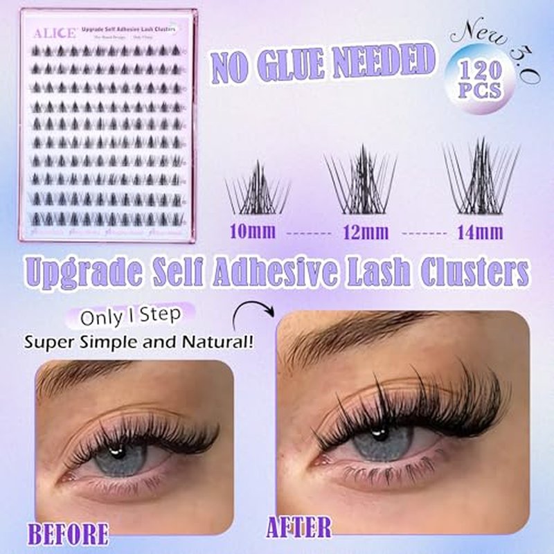 ALICE Self Adhesive Lash Clusters - 120pcs Reusable Wispy Lashes