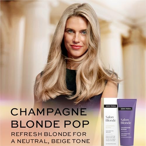 John Frieda Salon Blonde Champagne Tone Perfecting Treatment with Protein-Peptide Complex, Hair Toner, Toner for Blonde Hair 4 fl oz