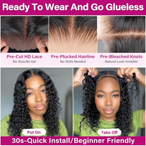 Deep Wave Human Hair Bob Wig 12 Inch HD Lace Front Curly Wigs for Black Women