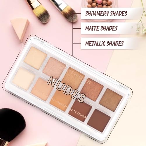 Profusion Cosmetics 10 Shade Eyeshadow Palette - High Pigmented Multi-Finish Colors, Vegan & Cruelty-Free, Create Stunning Looks On-the-Go - Travel-Friendly & Versatile Makeup, Nudes