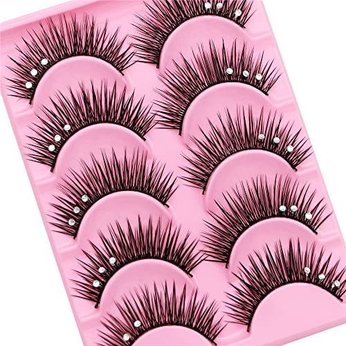 10 Pair Diamond False Eyelashes with Rhinestones, 3D Fluffy