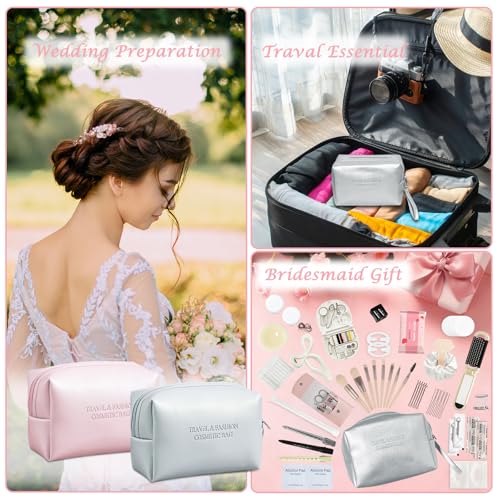 Bridal Emergency Kit for Wedding Day, Wedding Essentials Survival Set for Team Bride, Must-Have 50pcs Essentials Travel Kit with Makeup Bag(Sliver)