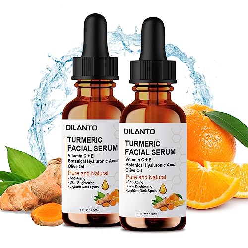 Natural Turmeric Serum, DILANTO Turmeric Serum Anti-Aging Face Serum with Vitamin C and Botanical Hyaluronic Acid, Hydrating for All Skin Types (1 FL OZ)