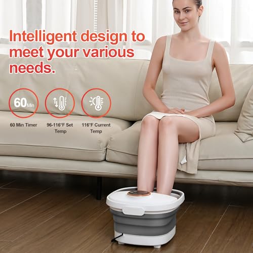 GEHONA Collapsible Foot Spa Bath with Heat & Massage