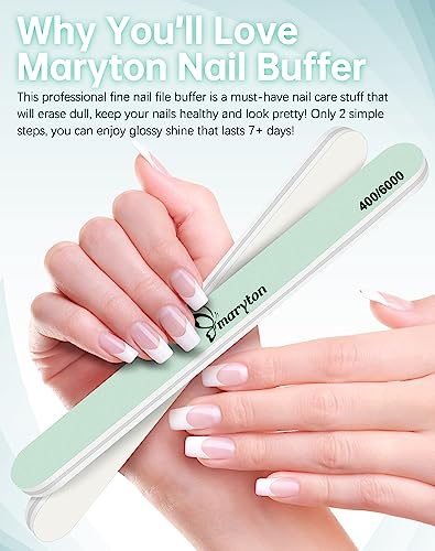 Maryton Nail Buffer 10PCS - Professional Shine Nail Files for Natural Nails, 400/6000 Grit