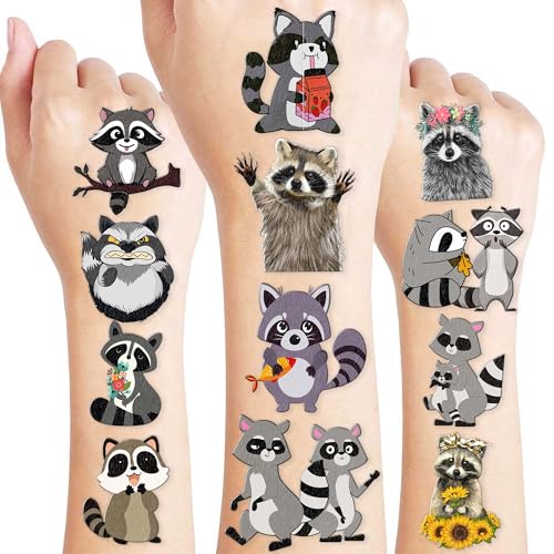 96Pcs Raccoon Temporary Tattoos - Party Favors & Decorations