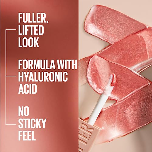 Maybelline Lifter Gloss, Hydrating Lip Gloss with Hyaluronic Acid, High Shine for Plumper Looking Lips, Reef, Peachy Neutral, 0.18 Ounce