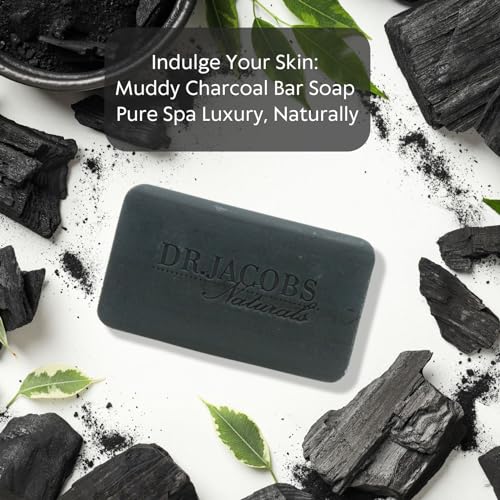 Dr Jacobs Naturals, Triple Milled Loofah Exfoliating Castile Bar Soap (Pack of 6) - Free of Parabens, Sulfates, Synthetics, Gltuen and GMO (Muddy Charcoal)