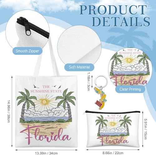 Paterr 4 Pcs City Souvenirs Gifts Texas Canvas Bag California Makeup Bag Italy 12oz Stainless Steel Tumbler with Lid Florida Keychain Travel Lover Gifts Souvenirs for Women Men (Florida)