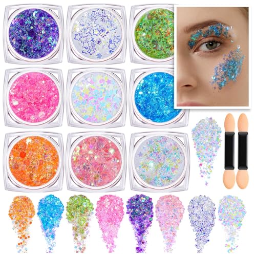 Teenitor 9-Color Glitter Gel Set for Face, Body & Hair