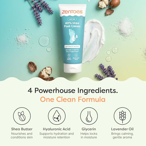 ZenToes Urea Foot Cream 40% - Exfoliating Lotion for Cracked Heels & Dry Feet