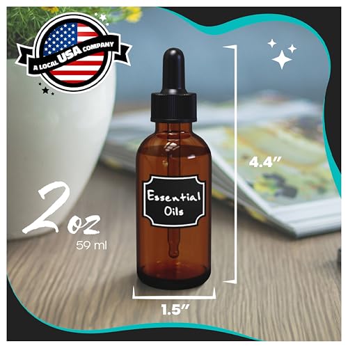 Nevlers Amber Glass Dropper Bottles 2 oz - Leakproof Reusable Set (48 Pack)