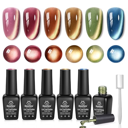 Beetles Golden Mirage Cat Eye Gel Nail Polish Set - 6 Colors with Magnet