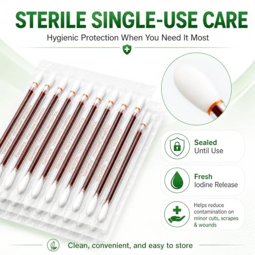 100 Povidone Iodine Swabsticks - Individually Sealed & Pre-Moistened First Aid