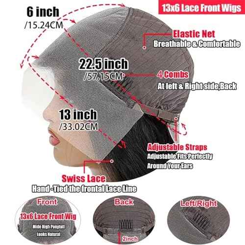 13x6 HD Frontal Wig 250 Density HD Lace Front Wigs Human Hair Pre Plucked with Baby Hair Brazilian Virgin Hair Glueless Body Wave Wig 18 Inch Transparent Lace Front Wigs Human Hair Natural Black
